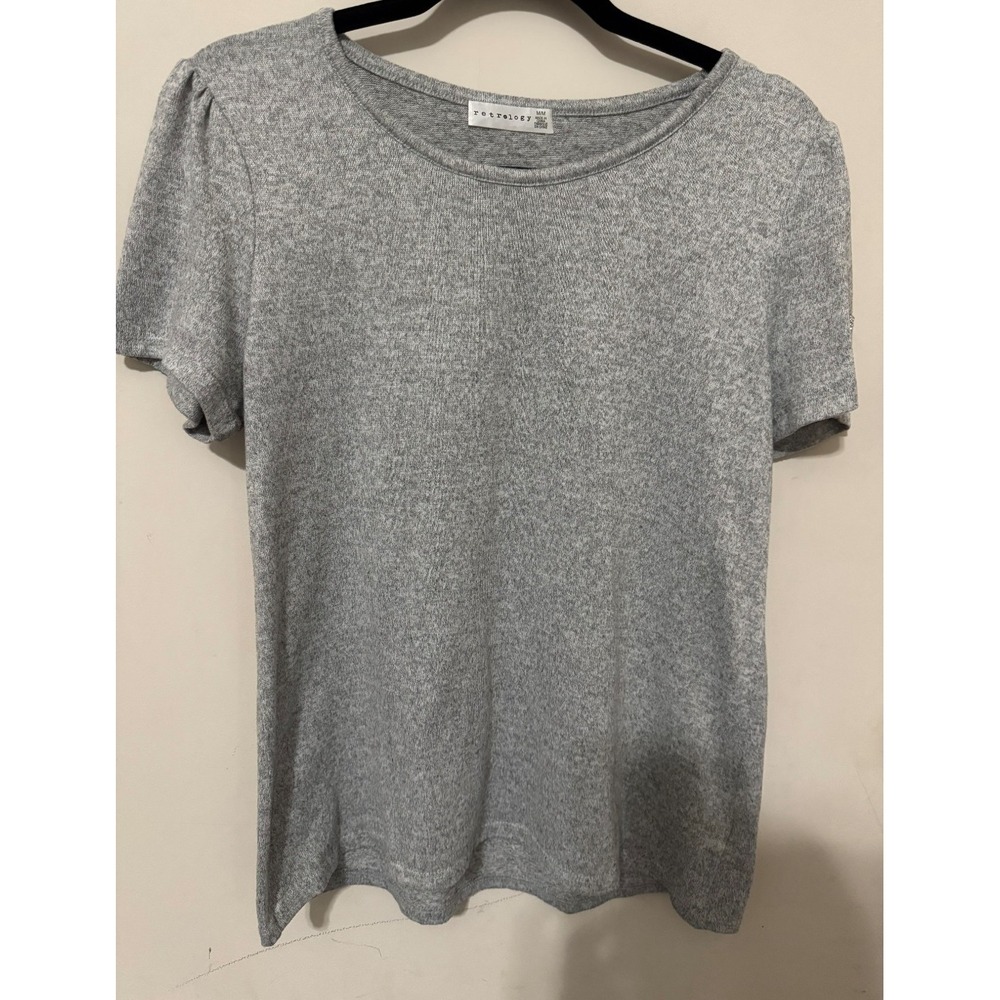 Retrology Womens Heather Gray Short Sleeve Knit Top Rhinestone Sleeve Detail M